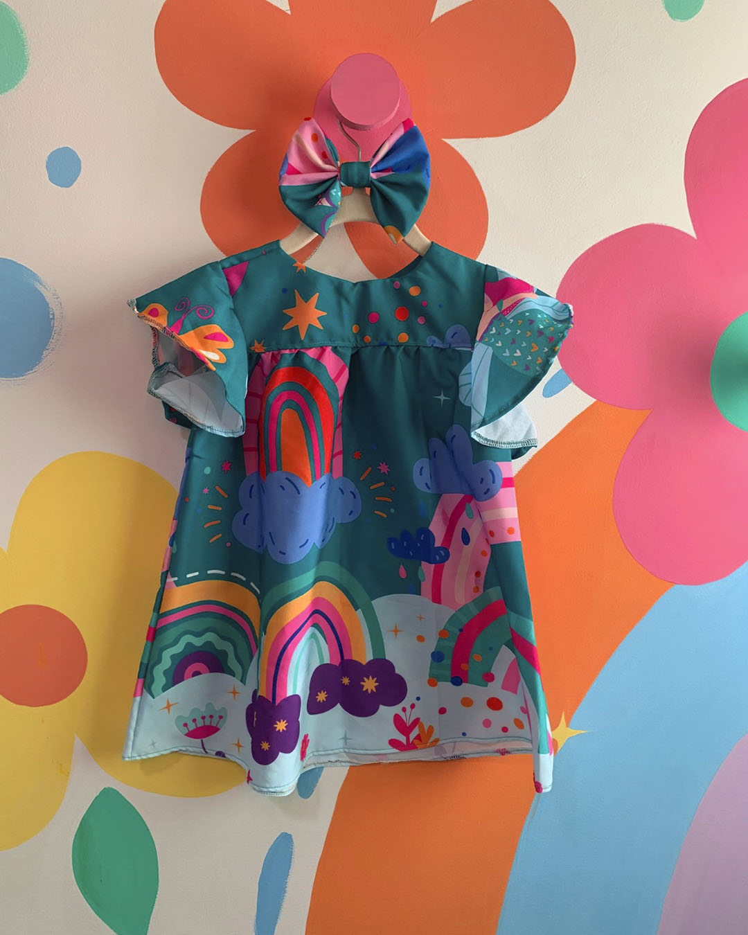 Vestido Eloisinha - Flores Verde Água