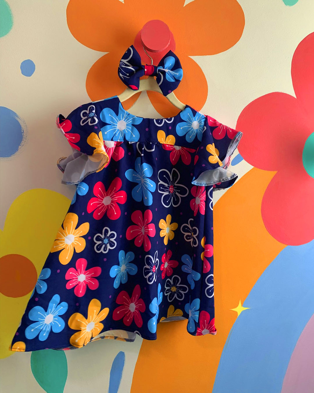 Vestido Eloisinha - Flores Azul Marinho